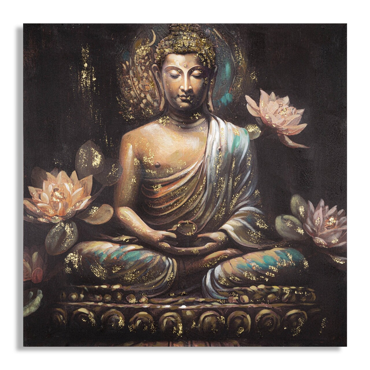 Tablou decorativ, Buddha -A, Mauro Ferretti, 100 x 100 cm, canvas imprimat si pictat/lemn de pin, multicolor - imagine 6